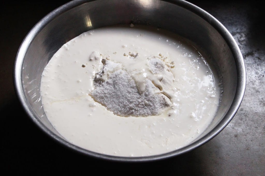 Add the heavy cream to the dry ingredients