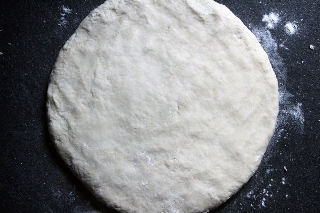 Reshape the dough ball into a disk on a floured surface