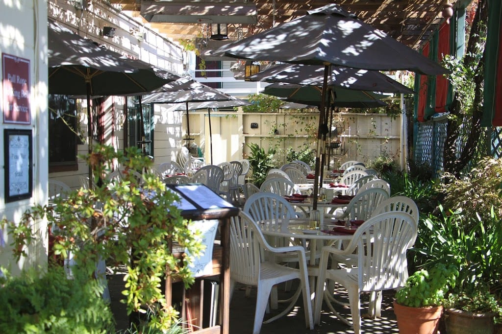 The restaurant's garden patio