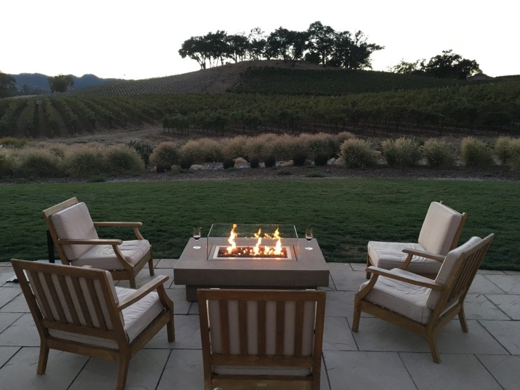 Tasting room patio overlooking the vineyards at JUSTIN Winery