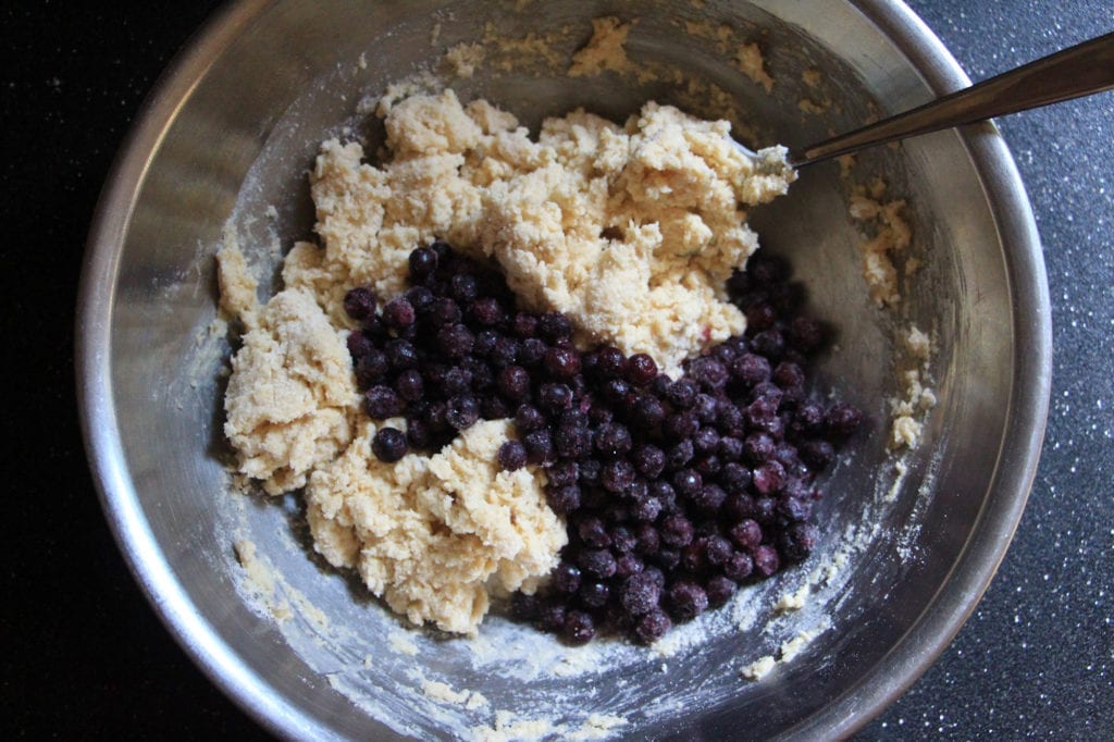 Add the frozen blueberries to the mixture