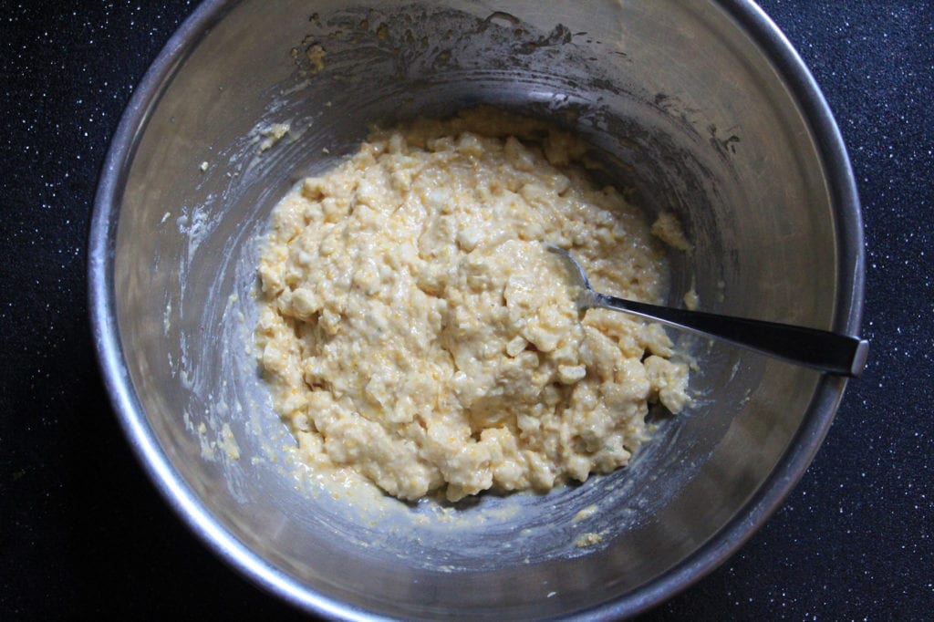 Add egg mixture to flour mixture; mix until just combined