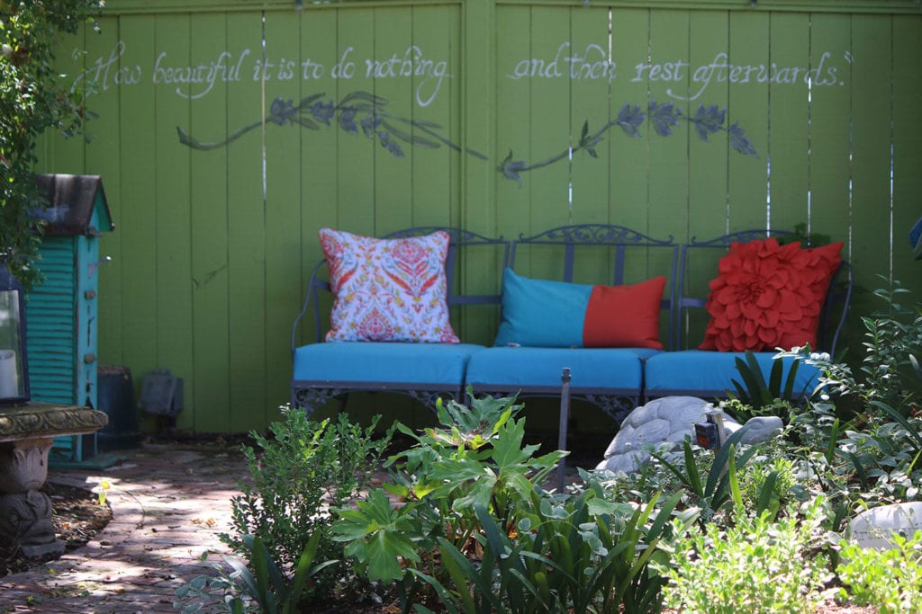 Seating area in the garden at Lavender Inn