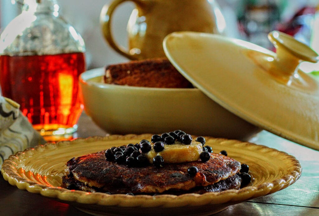 Wild Huckleberry Whole Wheat Pancakes with Pine Nut Butter