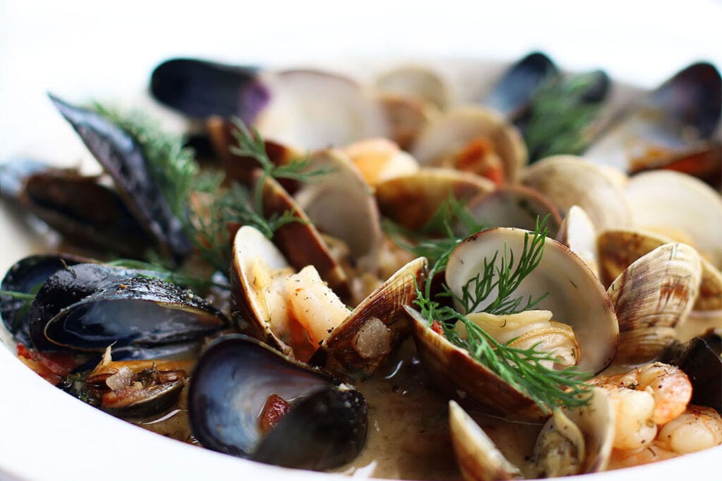 Steamed shellfish appetizer at Albion River Inn