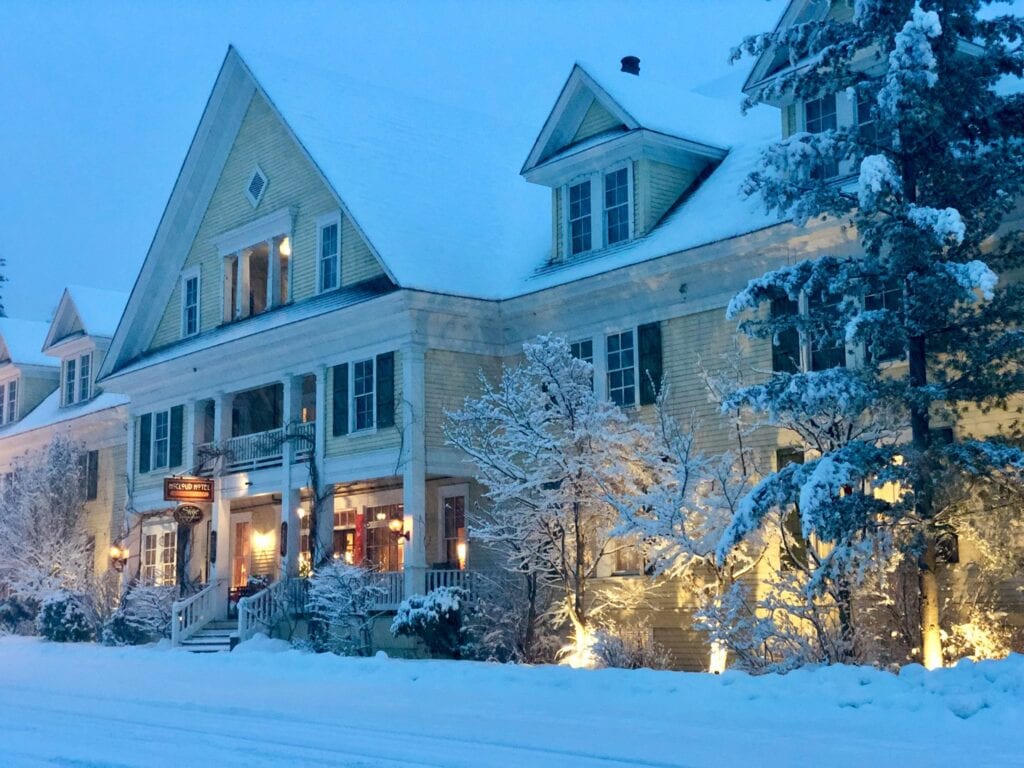 McCloud Hotel in snow