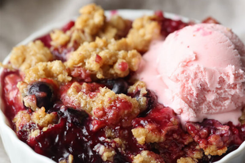 Olallieberry and Raspberry Crisp with Strawberry Ice Cream from Centrella Inn