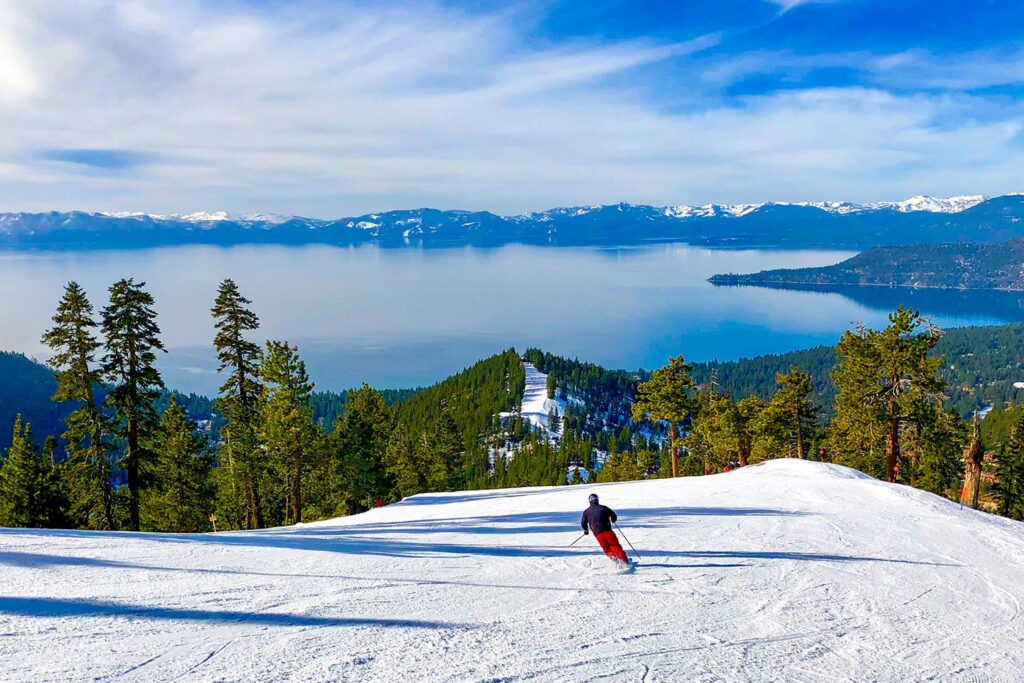 Skiing with views of Lake Tahoe