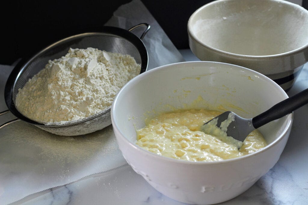 Sift dry ingredients together, then fold into wet ingredients until just combined.