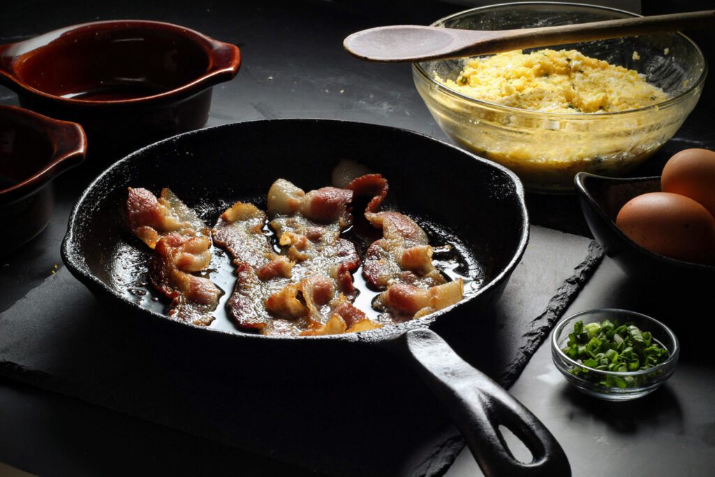 Partially cook bacon until it just begins to brown