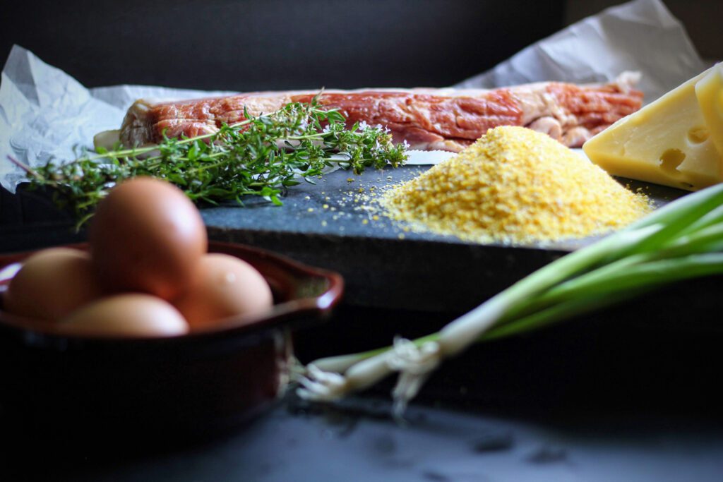 ingredients for Inn on Randolph’s Bacon-Wrapped Polenta with Baked Eggs