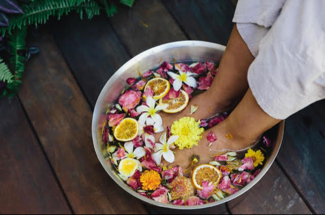 Herbal foot soak at Inn at Moonlight Beach