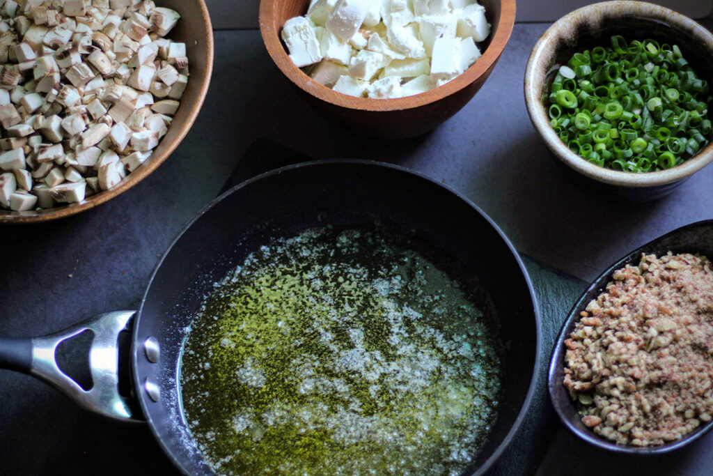 Chopped ingredients for Mushroom Market Strudel