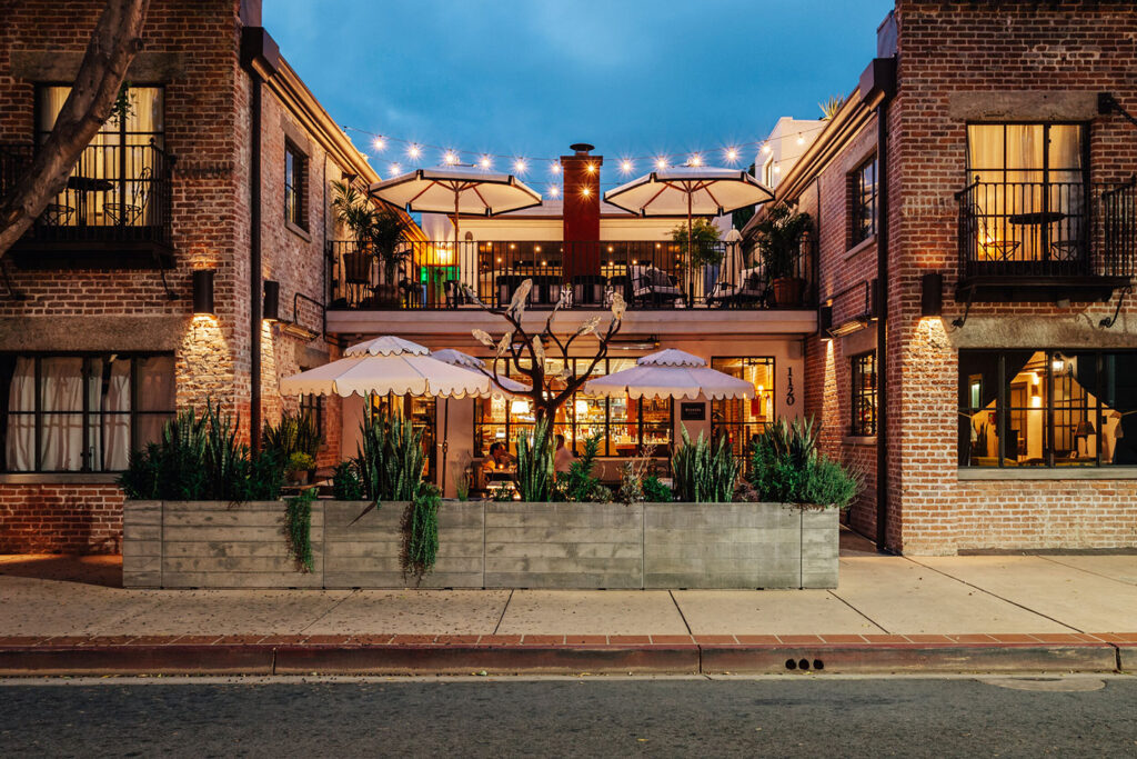 Exterior of the Granada Hotel & Bistro at dusk