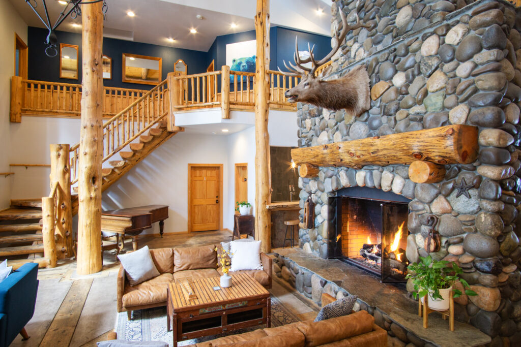 Fireplace in the main lodge of Black Bear Lodge