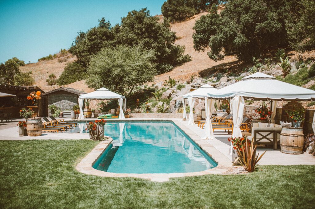 The pool and cabanas at Zaca Creek