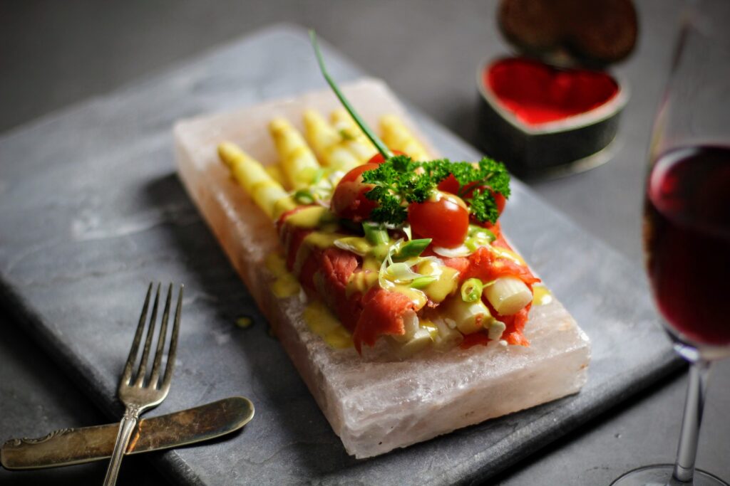 White Asparagus Wrapped with Smoked Salmon