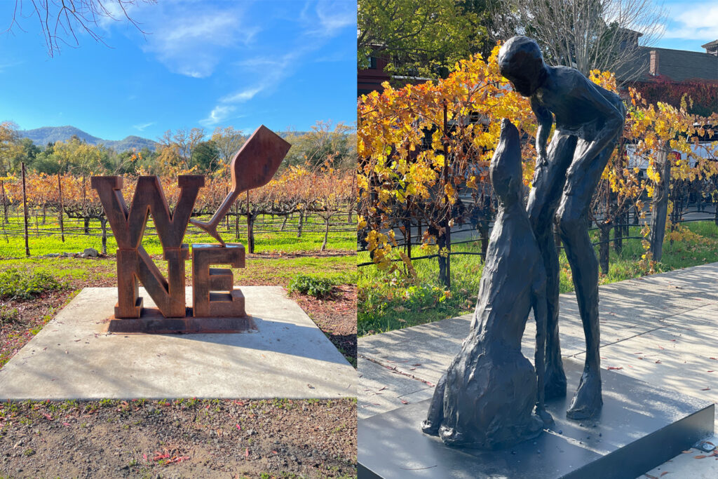 Outdoor sculptures along Yountville's Art Walk