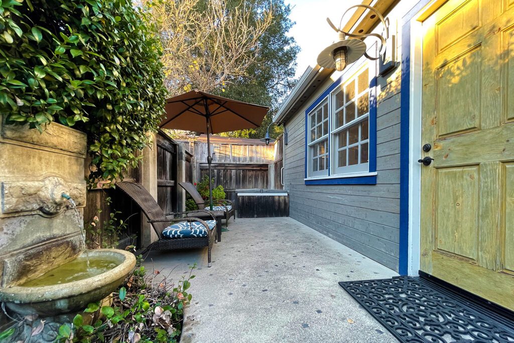 A guest room's private patio at Lavender