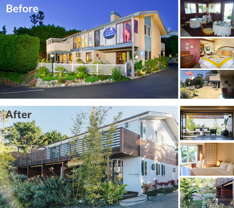 Before and after photos of the Inn at Moonlight Beach