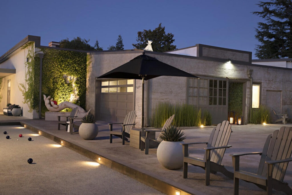 Bocce ball court at night at R Inn Napa