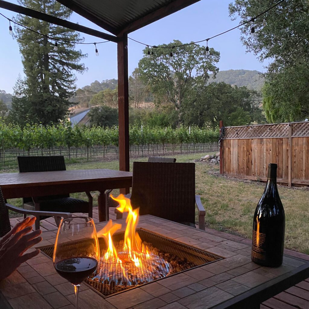 Fire pit and vineyard at Gables Wine Country Inn