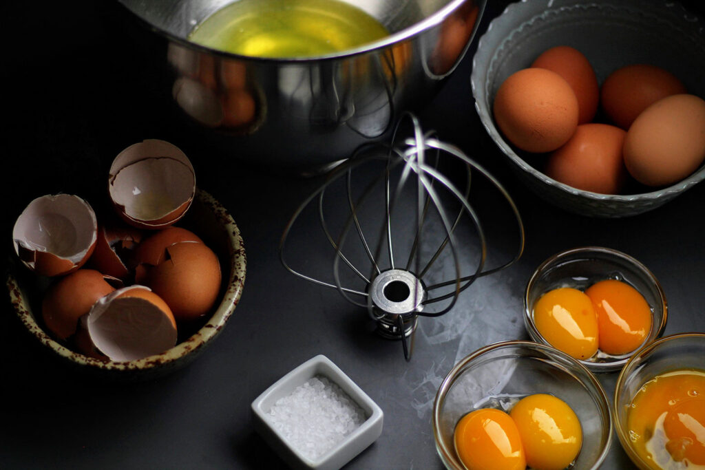 Separate two eggs per serving, with the yolks for each serving in a separate small dish.