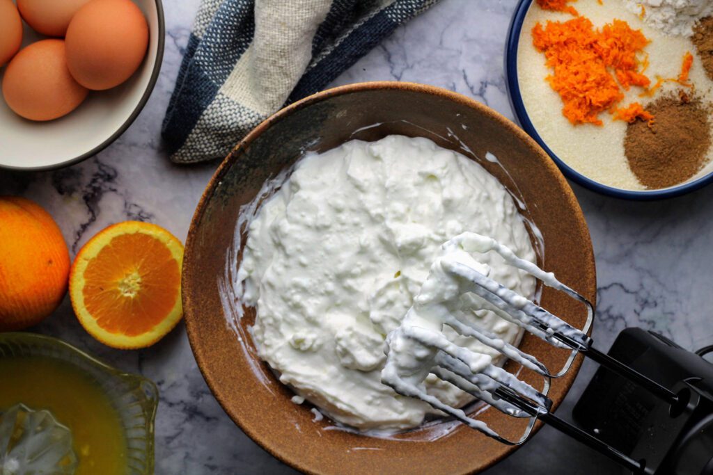 Start by beating the cottage cheese until smooth.