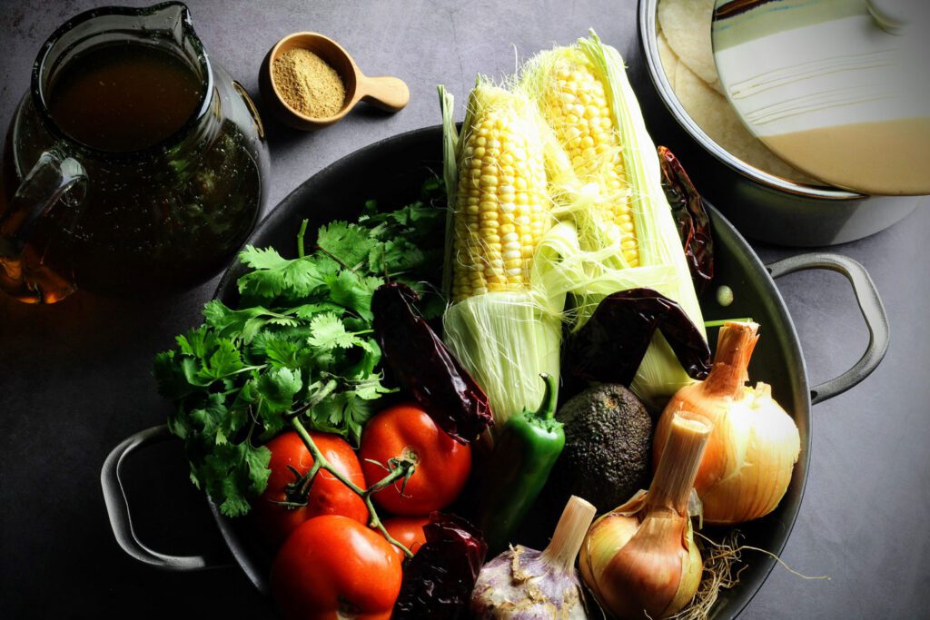 The main ingredients for Tortilla Soup from Hotel Bel Air