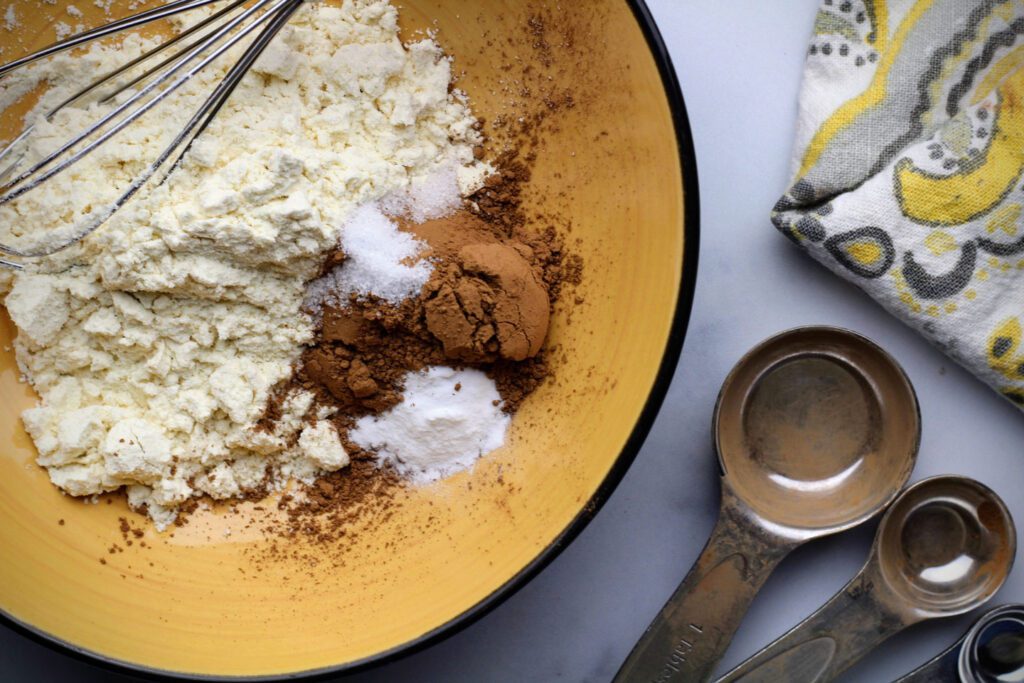 Combine flour cocoa powder, baking soda, and salt.