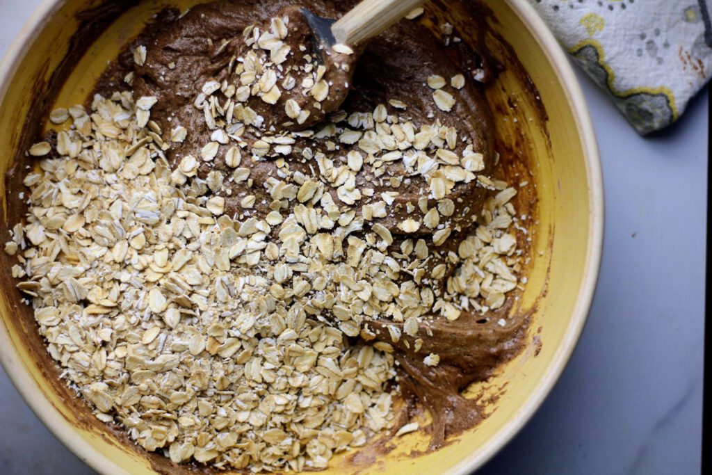 Fold the oats into the cookie dough