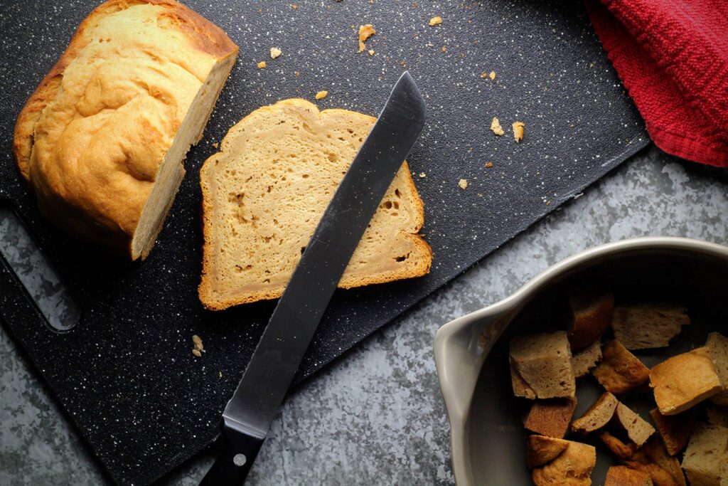 Cut the cinnamon sugar bread into one-inch cubes