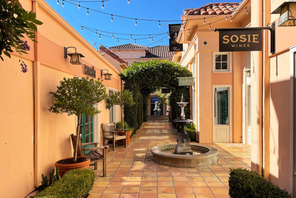 A cluster of courtyard shops and tasting rooms just off Sonoma's historic plaza