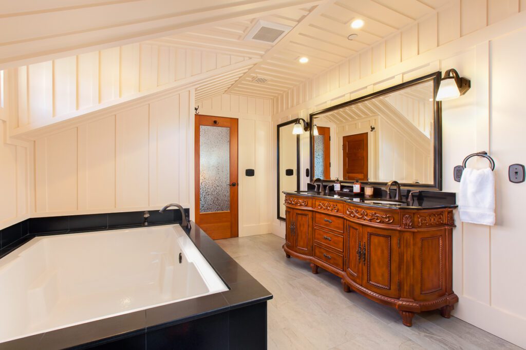 Guest room bath at Noyo Harbor Inn