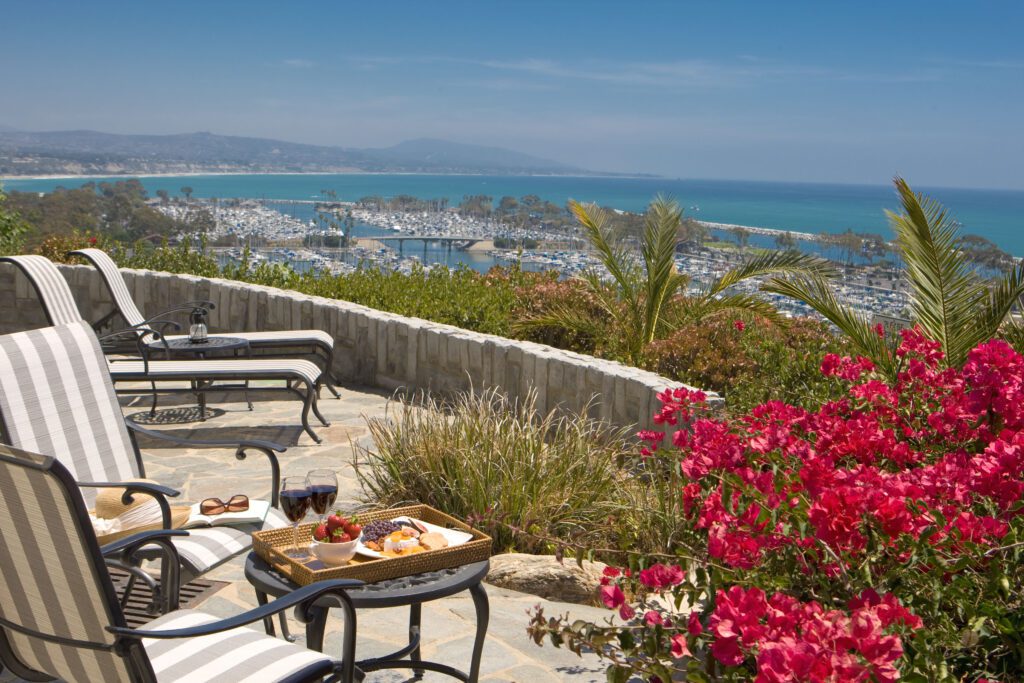 View of the Dana Point Harbor from the patio of the Blue Lantern Inn