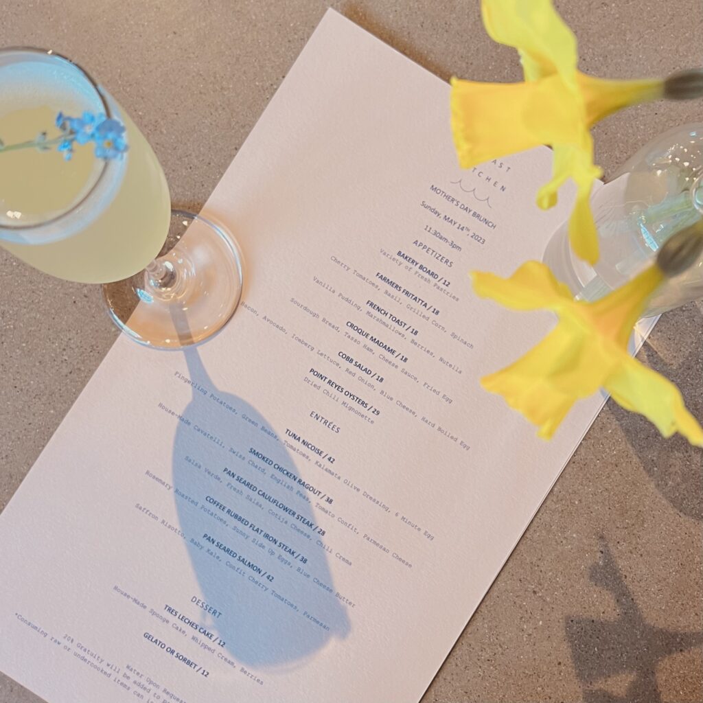 Mother's Day brunch menu at Coast Kitchen.