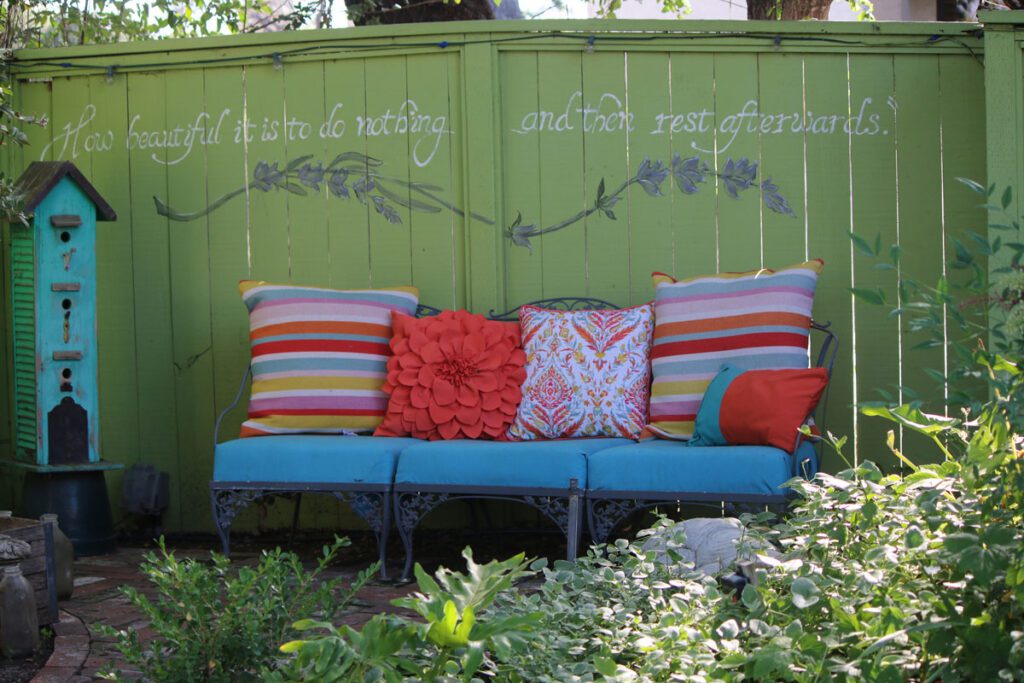 Garden seating at Lavender Inn