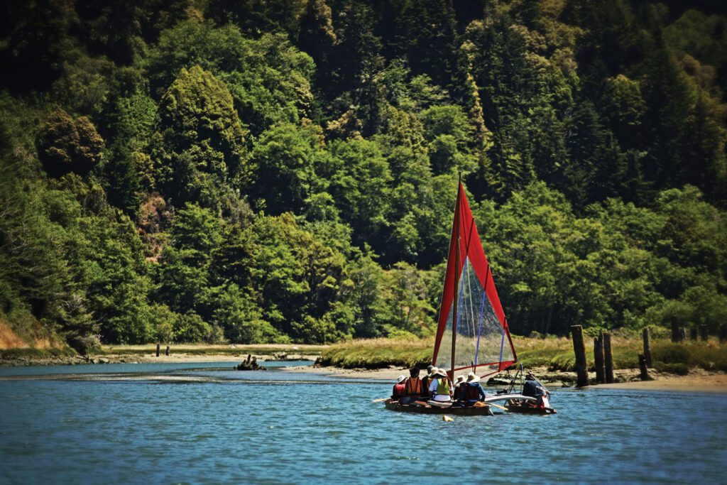 The Stanford Inn's outrigger canoes on Big River