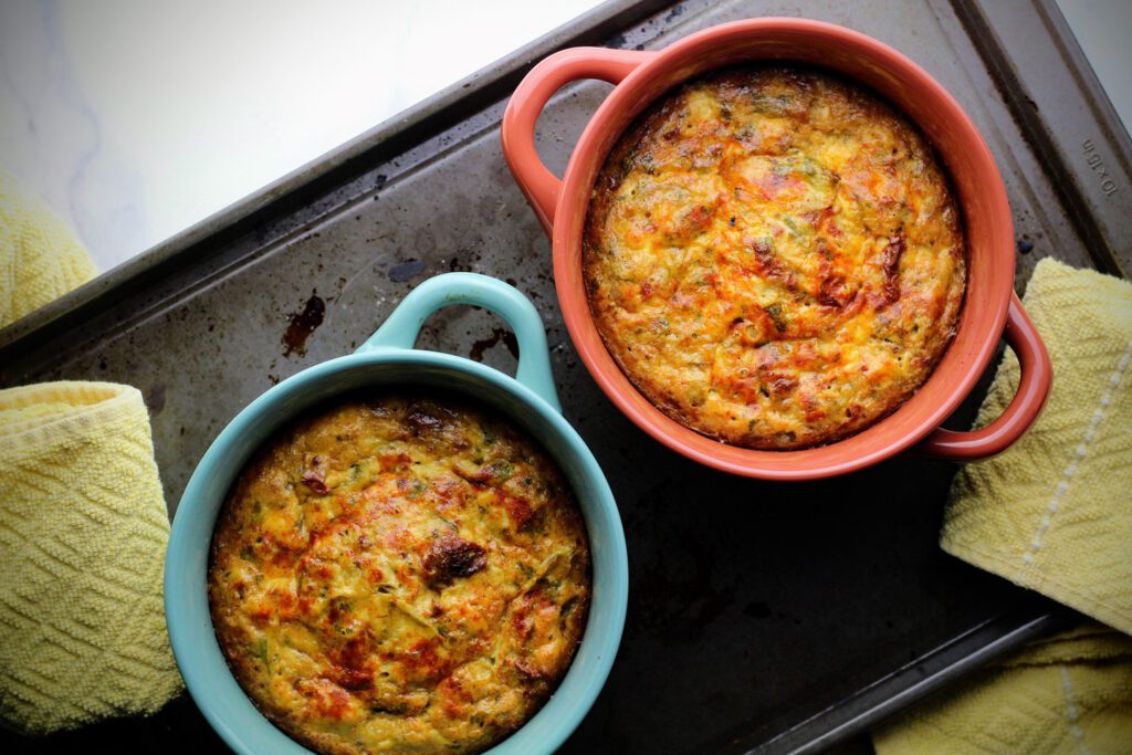 Bake the crustless quiche for 45 minutes, then let sit for 15 minutes.