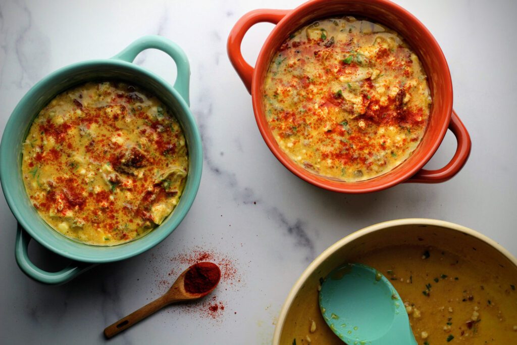 Spoon the egg mixture into pre-greased 10-ounce ramekins.