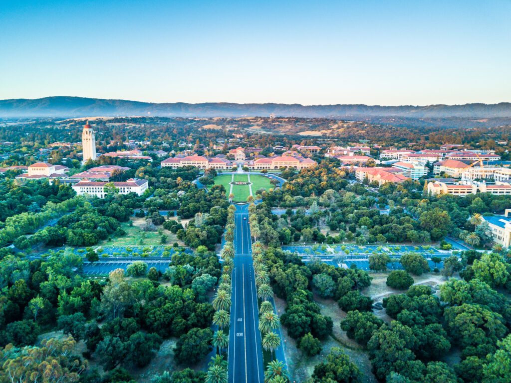 Aerial view of Stanford University campus