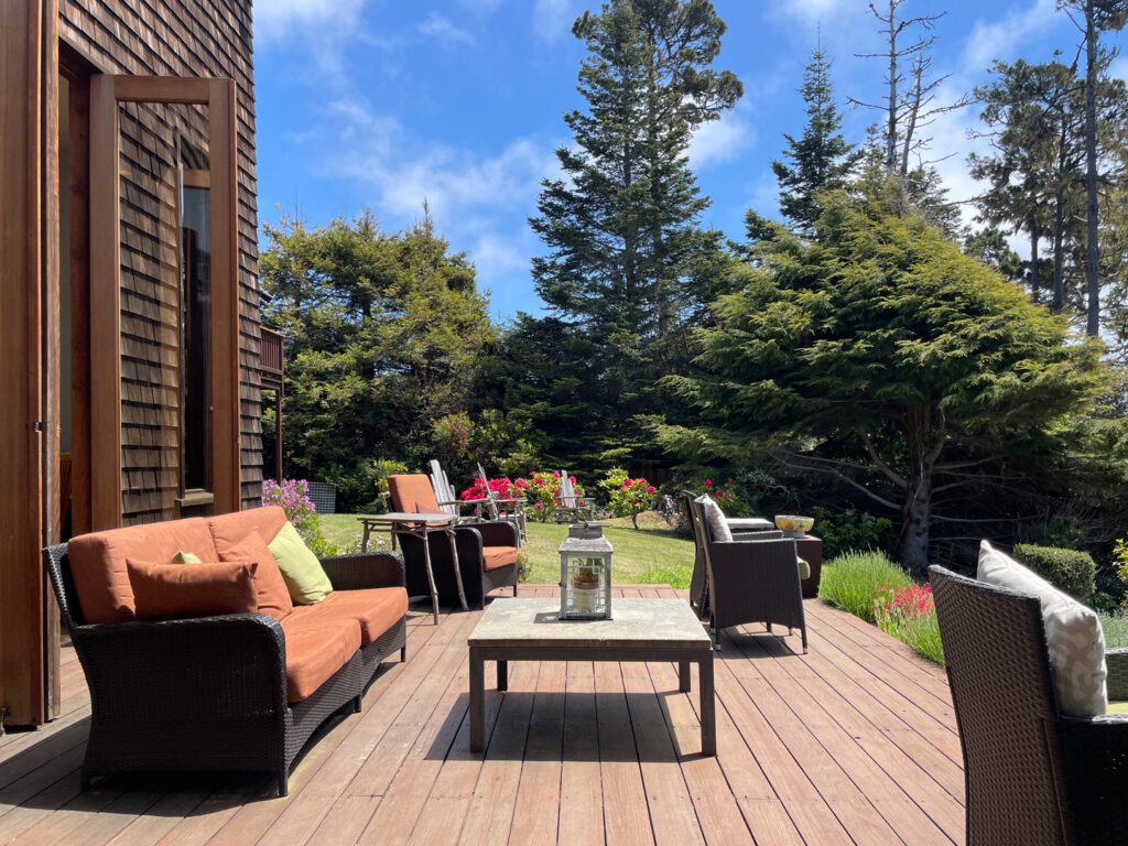 Deck overlooking Smuggler's Cove at Brewery Gulch Inn