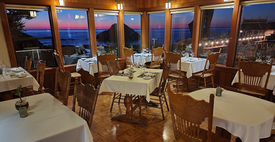 Dining room at Elk Cove Inn at sunset