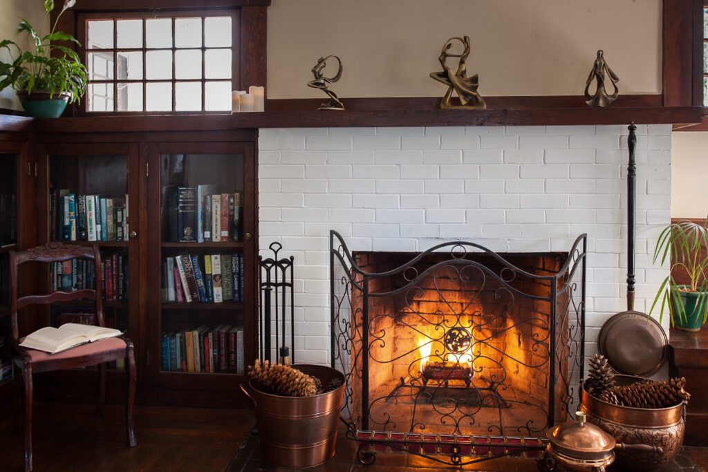 Fireplace in the living room of Calistoga Wine Way Inn