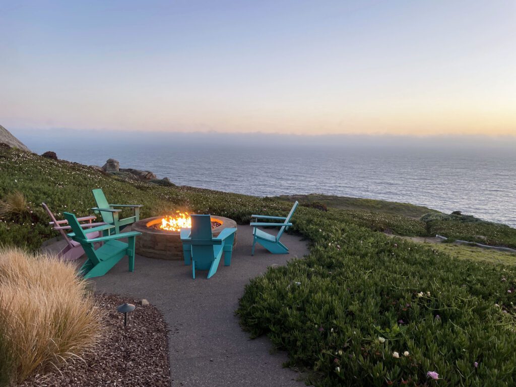 Oceanfront fire pit at Timber Cove Resort