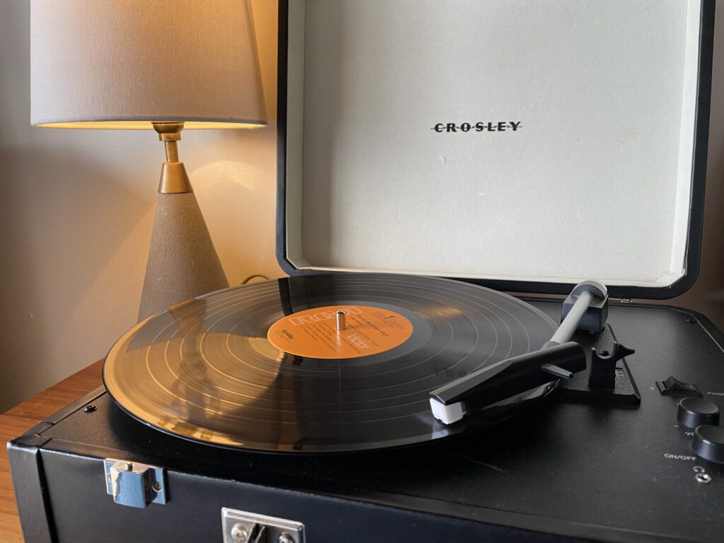 In-room record player at Timber Cove Resort