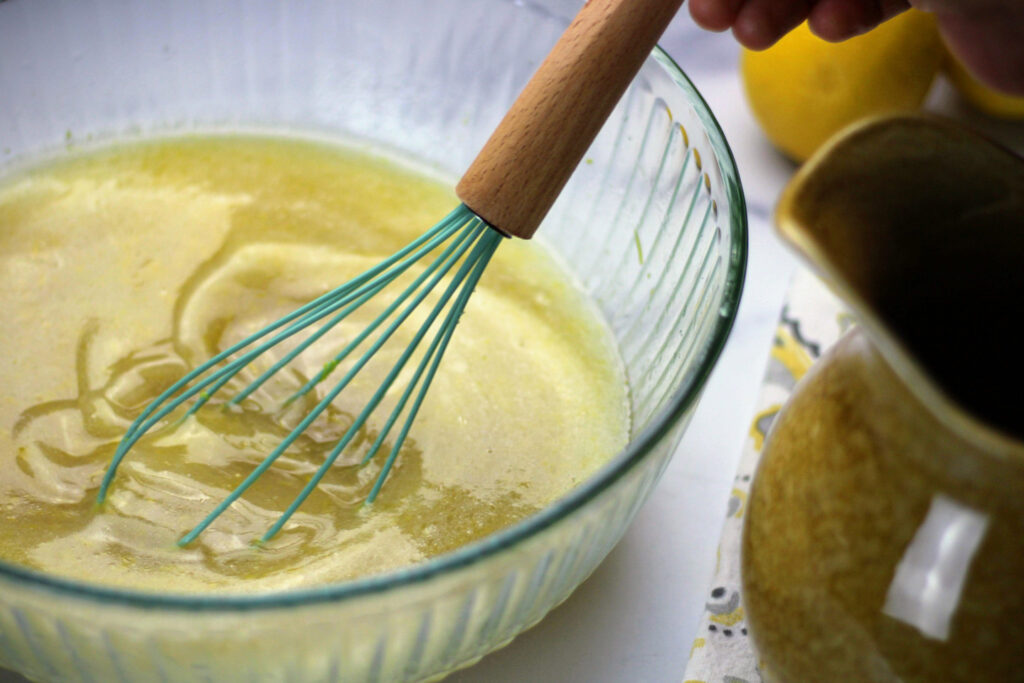 Stir lemon zest, juice, butter, and sugar.