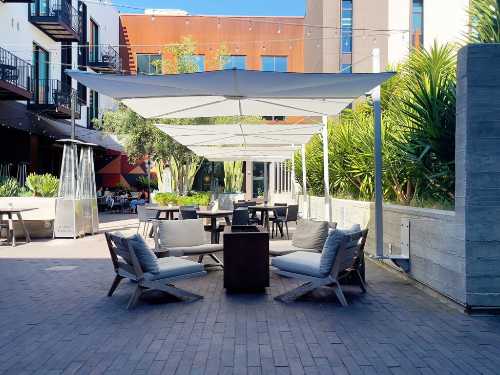 Lounge seating in the courtyard garden at Hotel San Luis Obispo