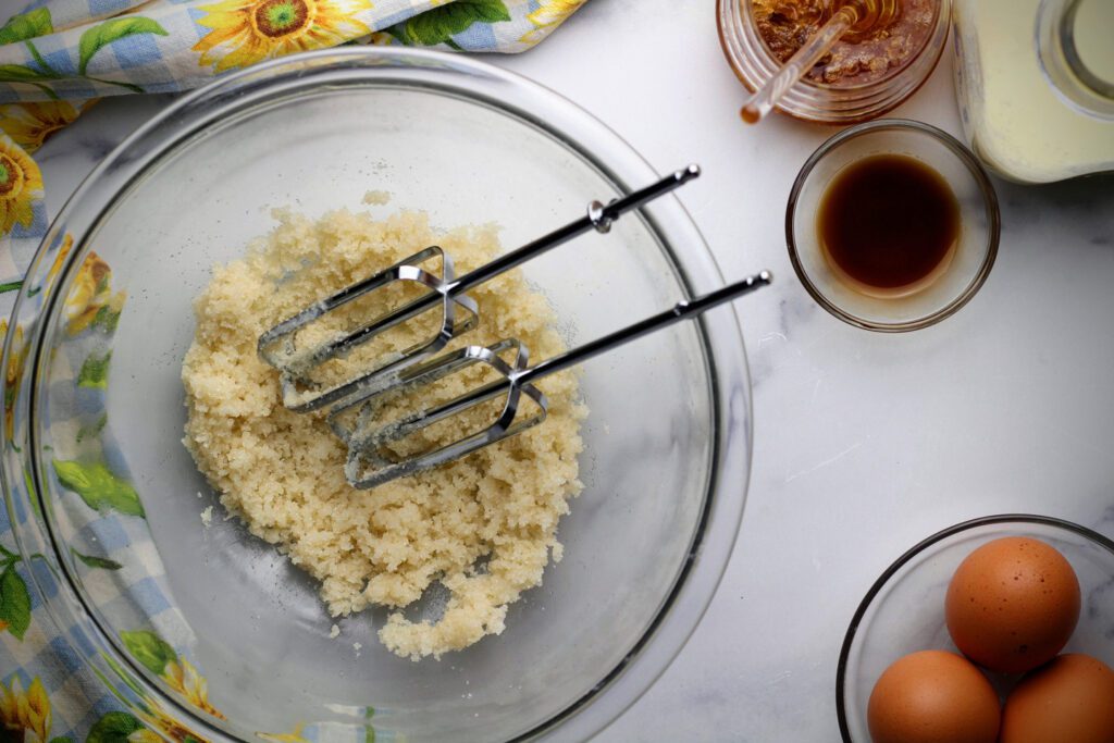 Creaming the butter and sugar with a mixer