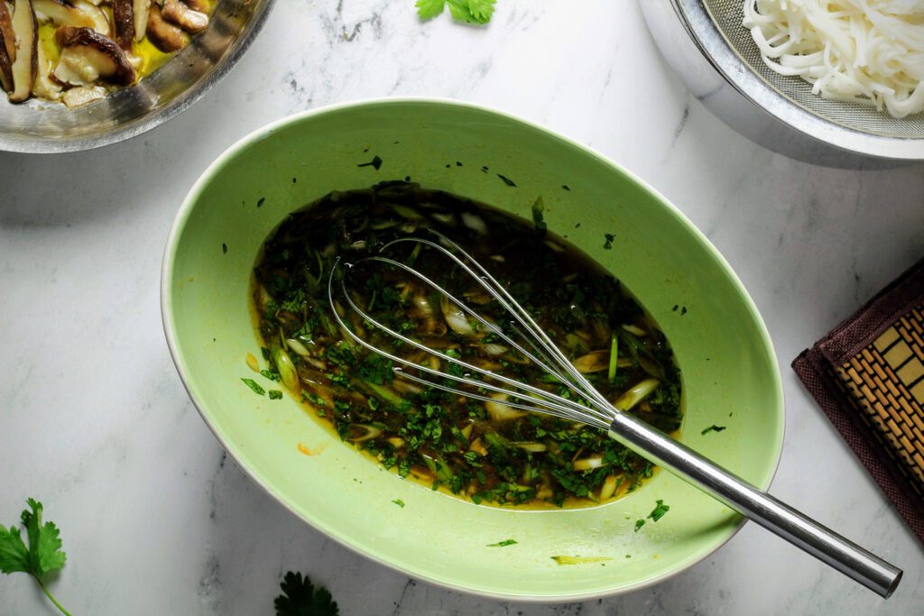 Whisked dressing in a bowl